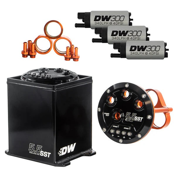 DeatschWerks Depósito Anti-Oleaje 5.5L con 3 Bombas DW300