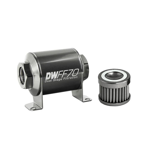 Kit Filtro Combustible En Línea DeatschWerks -10AN Hembra 40 Micras 70mm