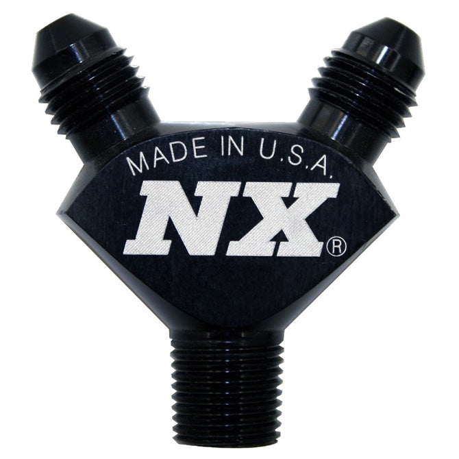 Racord en Y Billet Pure-Flo 1/8NPT x AN3 x AN3 Negro Nitrous Express NX 16378