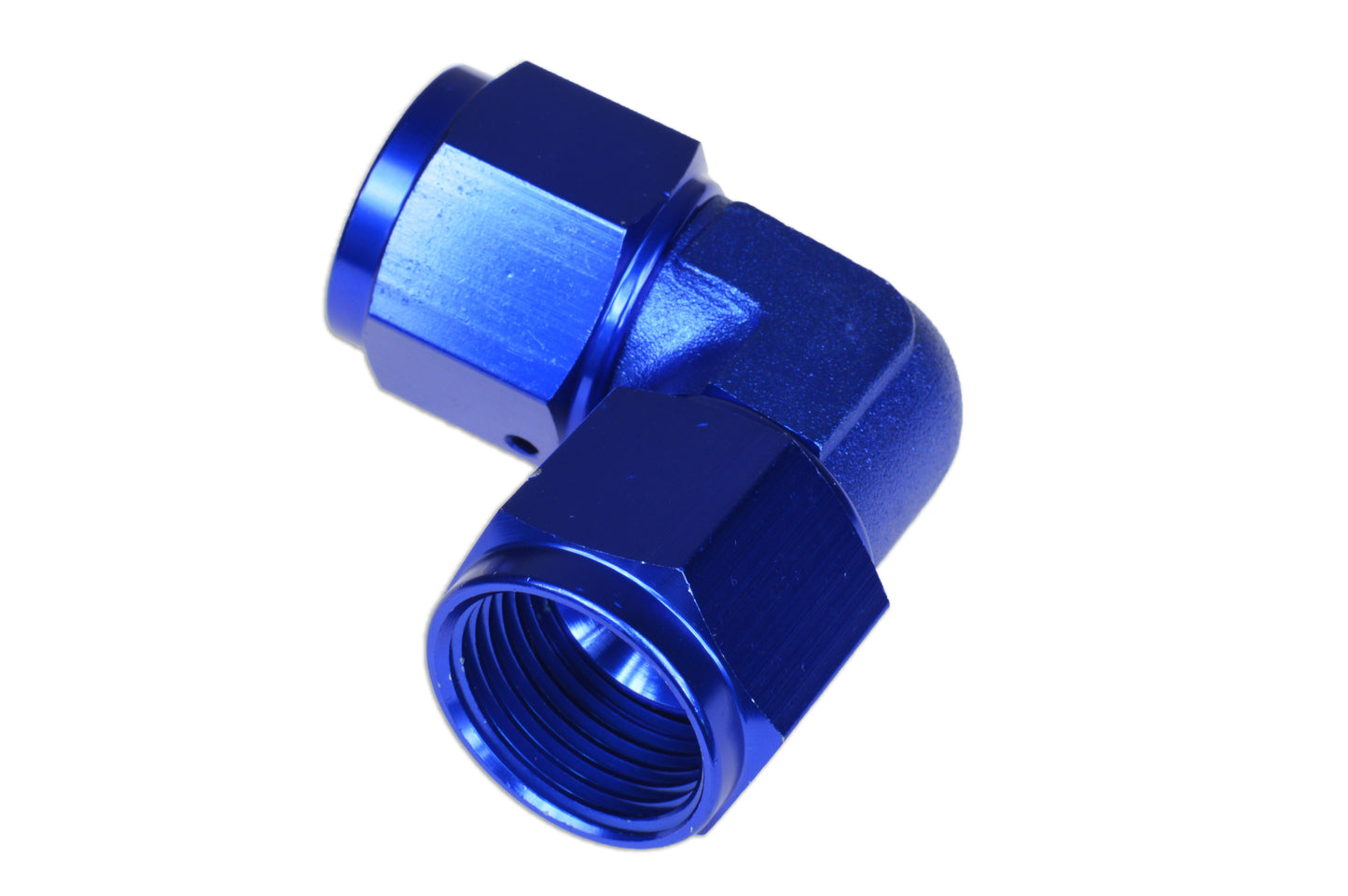 Adaptador AN8 90º Hembra-Hembra, Racor de Manguera Azul - Imagen 4
