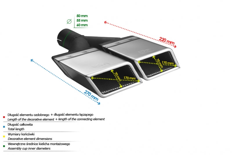 Cola de Escape Universal 170x70mm, 220mm, 55mm - Imagen 2