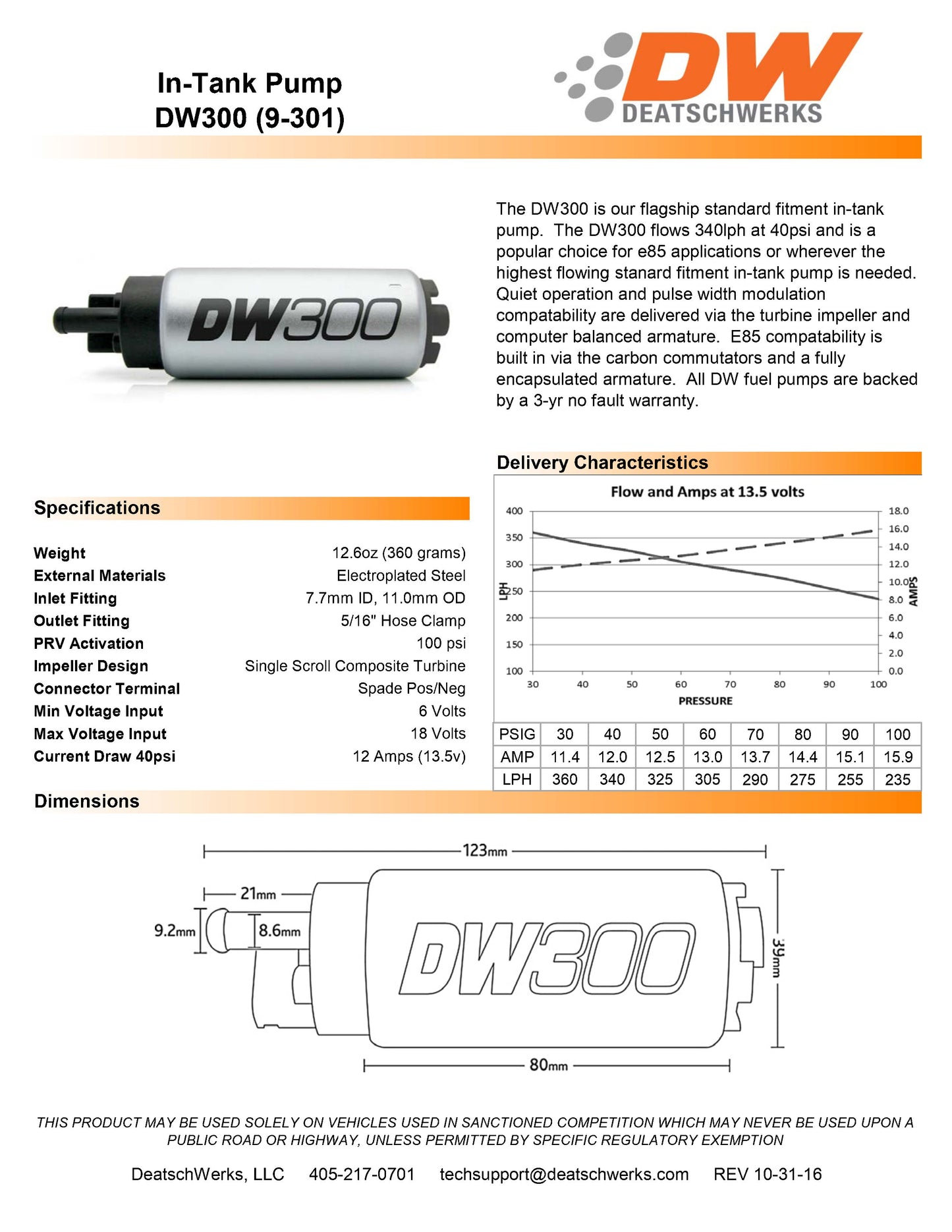 Bomba de Combustible DeatschWerks DW300 340 lph Nissan 240sx 89-94 y Q45 91-01 - Imagen 3