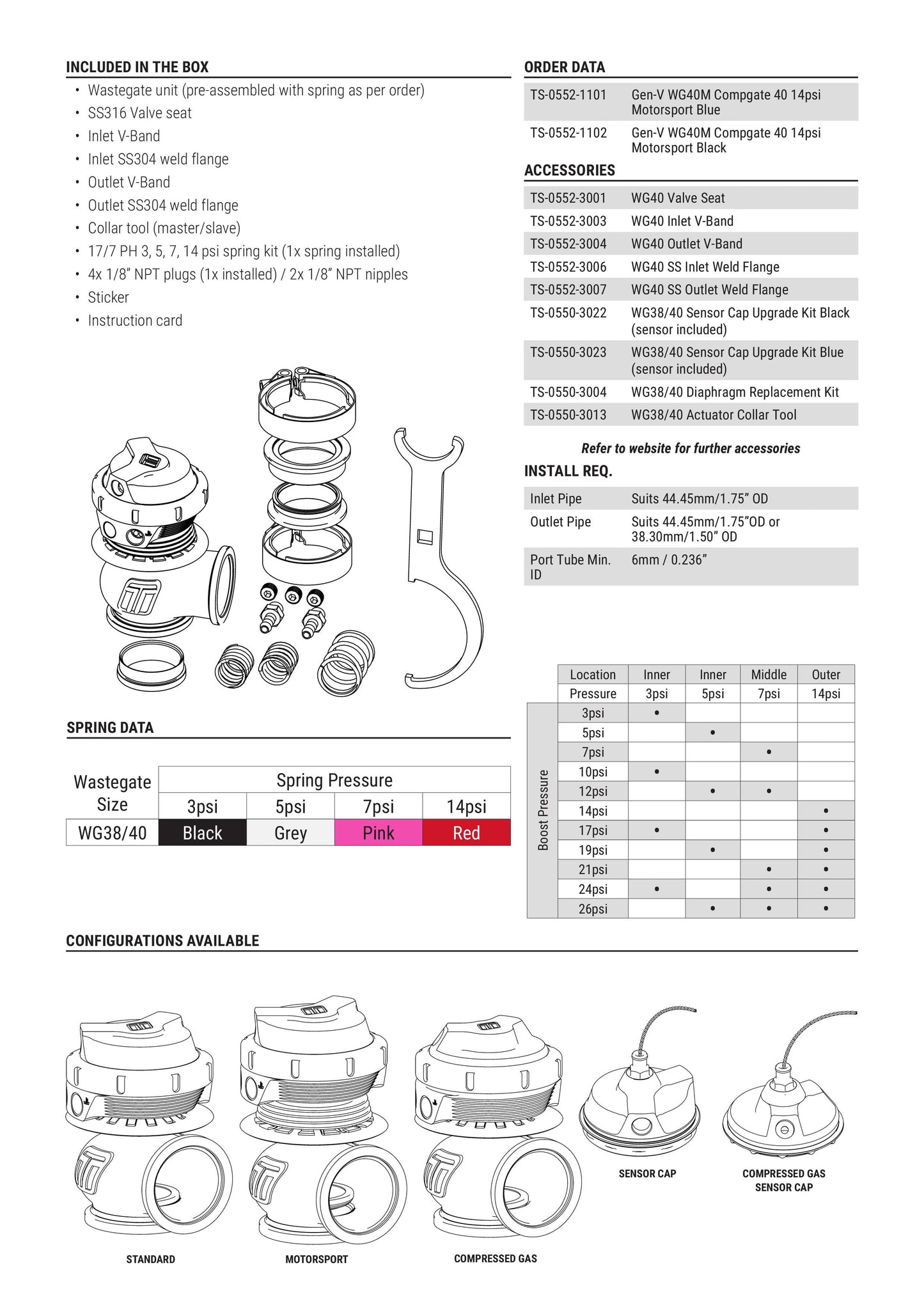 Válvula de Descarga Externa Turbosmart TS-0552-1101 WG40M GenV Compgate 40 14psi Motorsport - Imagen 3