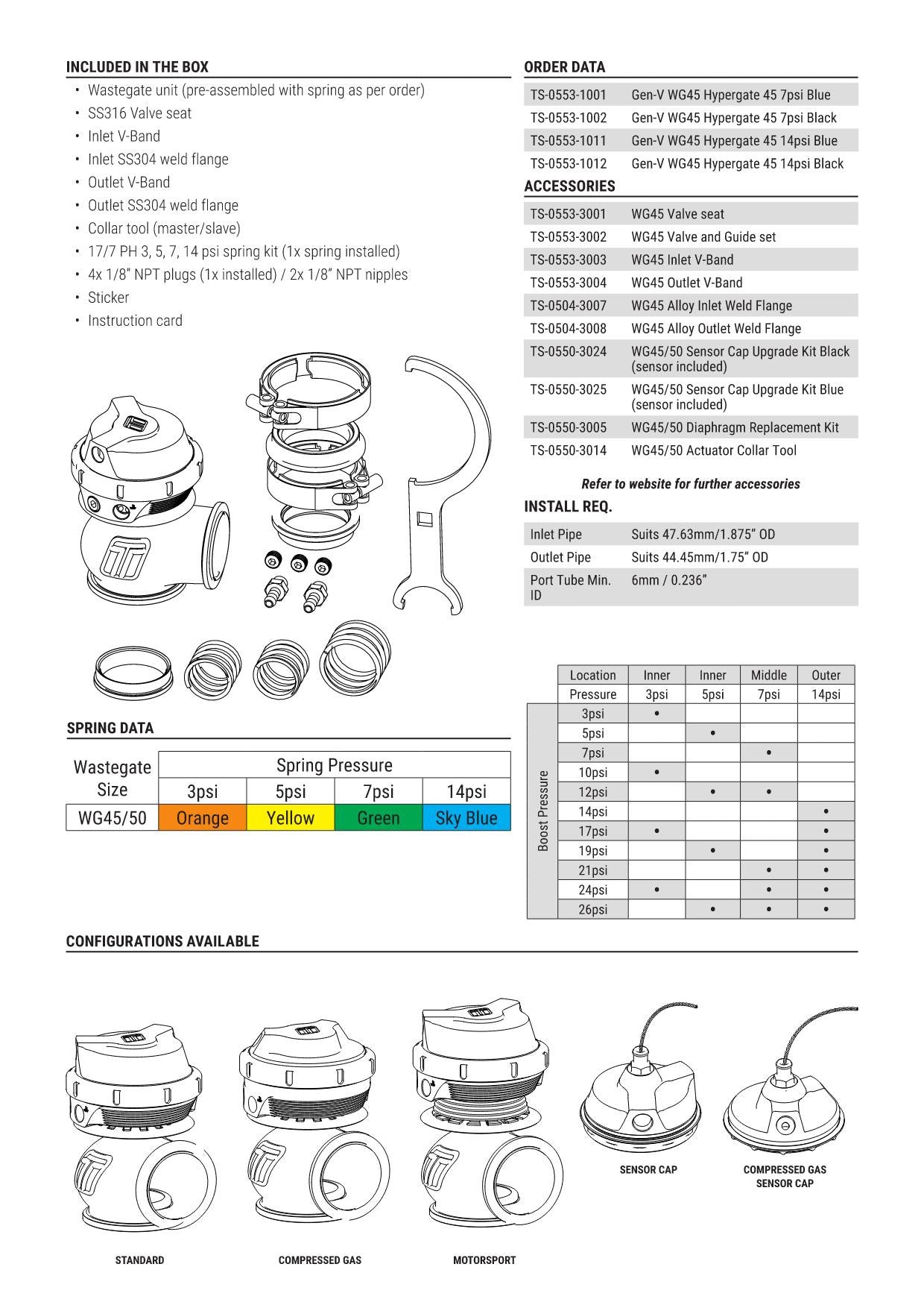 Válvula de Descarga Externa Turbosmart WG45CG GenV Hypergate 45 5psi Gas Comprimido Azul - Imagen 3