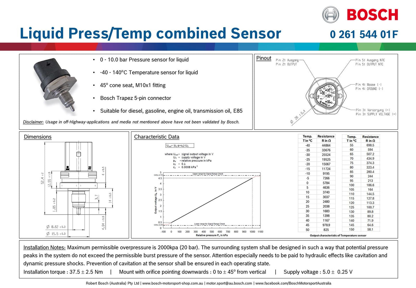 Sensor Combinado Bosch de Presión de Líquido/Temp. 10 bar 140 °C - Imagen 5