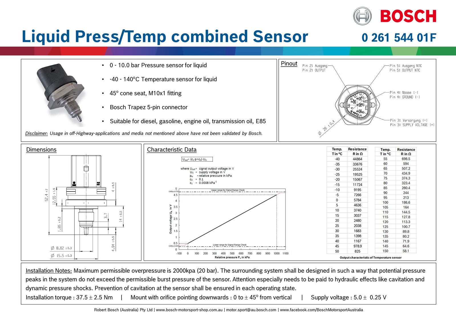 Sensor Combinado Bosch Presión/Temp Líquido 10 bar 140 °C – Kit con Conector - Imagen 5