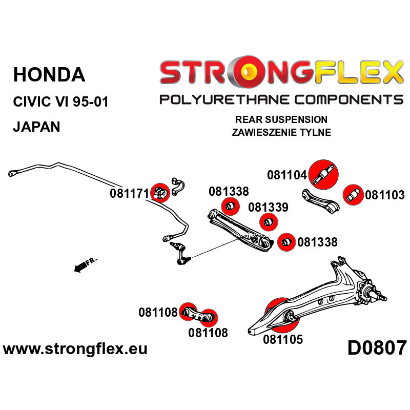 086093A: Kit Silentblocks Suspensión Trasera SPORT Honda Civic VI 95-00 - Imagen 2