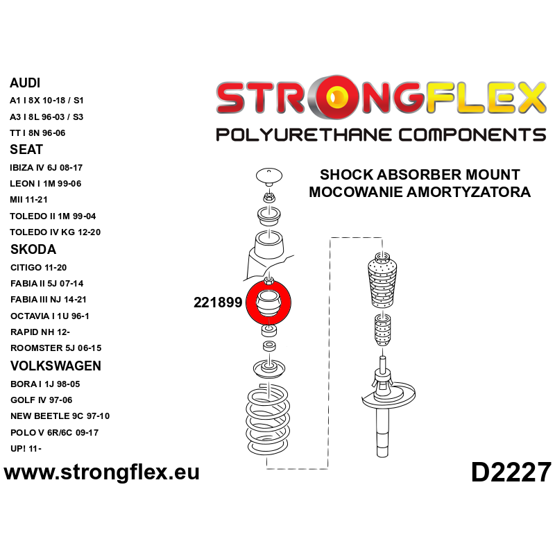 221899B: Silentblock Superior Amortiguador Delantero para Audi / Seat / Skoda / Volkswagen