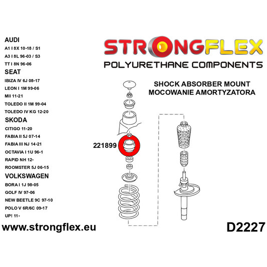 221899B: Silentblock Superior Amortiguador Delantero para Audi / Seat / Skoda / Volkswagen