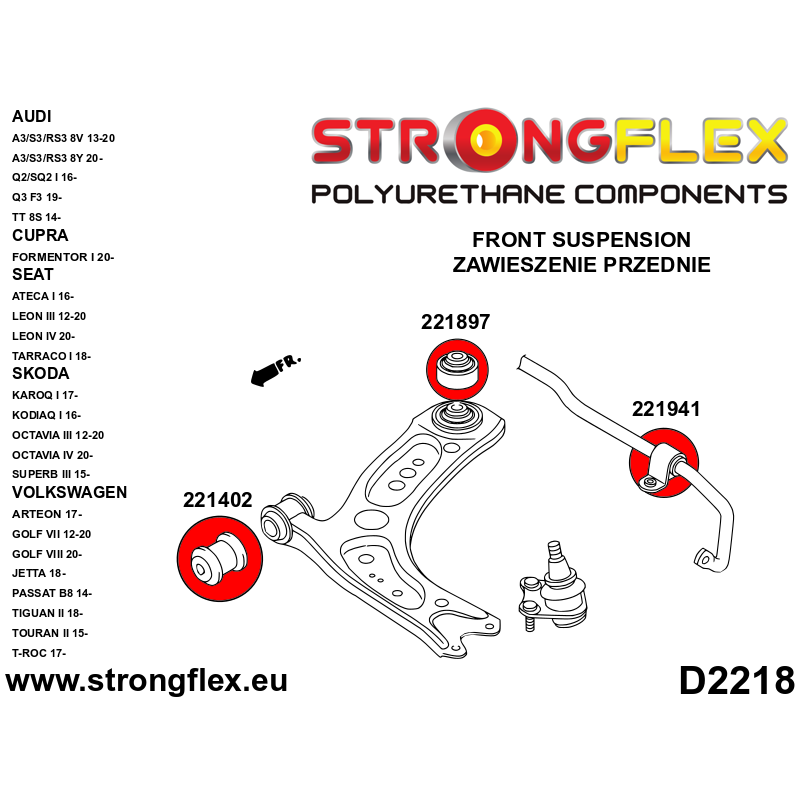 226228A: Kit Completo de Silentblocks Suspensión SPORT Audi Cupra Seat Skoda Volkswagen FWD - Imagen 4