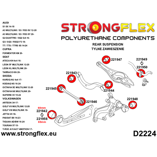 226228A: Kit Completo de Silentblocks Suspensión SPORT Audi Cupra Seat Skoda Volkswagen FWD