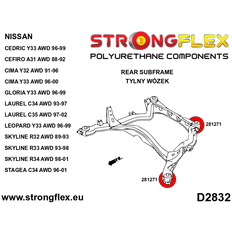 Kit de Silentblocks Traseros de Subchasis AWD Nissan Cefiro/Laurel/Skyline/Stagea