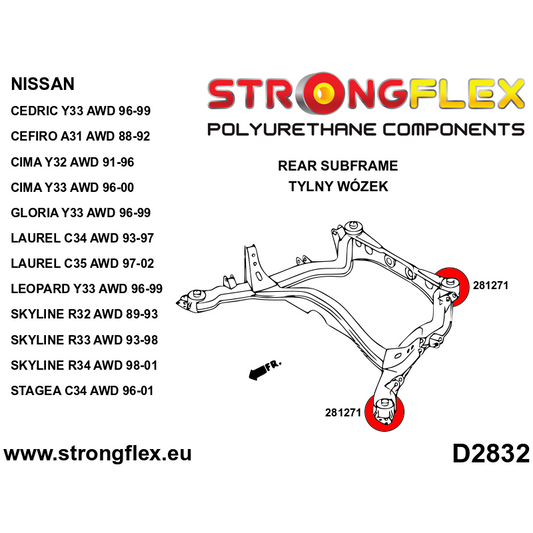 Kit de Silentblocks Traseros de Subchasis AWD Nissan Cefiro/Laurel/Skyline/Stagea