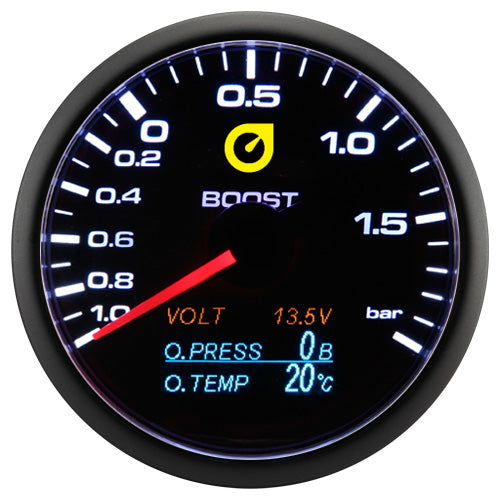 Auto Gauge 60mm - Manómetro 4 en 1 de Presión de Aceite, Temperatura y Voltaje