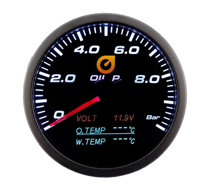Auto Gauge 60mm - Manómetro 4 en 1 Presión Aceite, Voltaje, Temp. Aceite y Agua