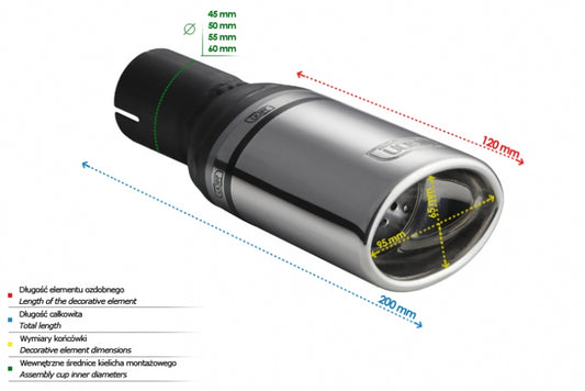 Cola de Escape Universal Ovalada 95x65mm, 200mm, 55mm