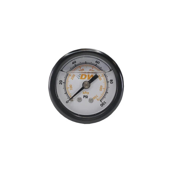 Manómetro Presión Combustible DeatschWerks (Líquido, Esfera Blanca, Logo DW)