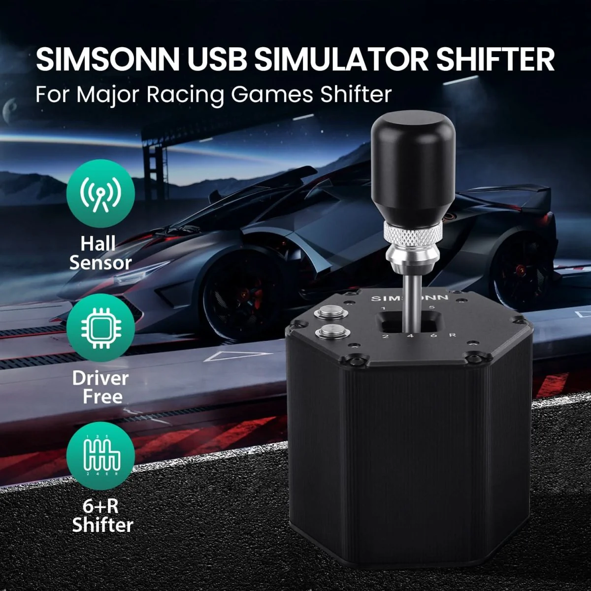SIMSONN 6+R Palanca de Cambios en H PC USB Simracing - Imagen 5