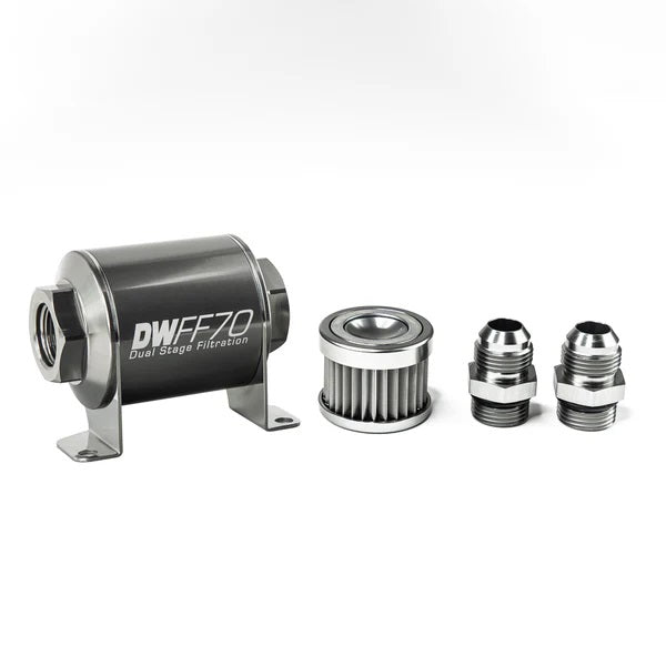 Kit Filtro de Combustible En Línea DeatschWerks -10AN 5 Micras 70mm