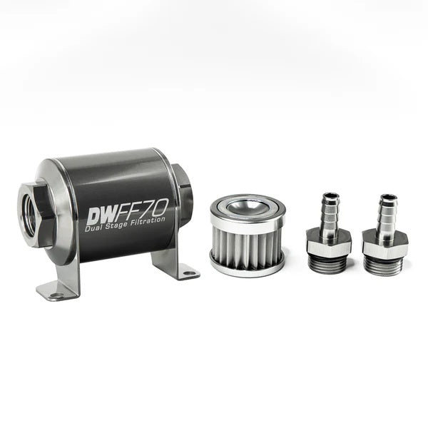 Kit Filtro de Combustible En Línea DeatschWerks, Racor de Púas 3/8IN, 5 Micras, 70mm