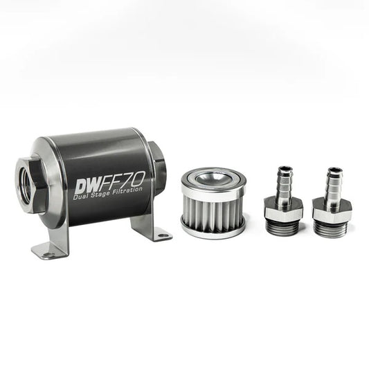 Kit Filtro de Combustible En Línea DeatschWerks, Racor de Púas 3/8IN, 5 Micras, 70mm