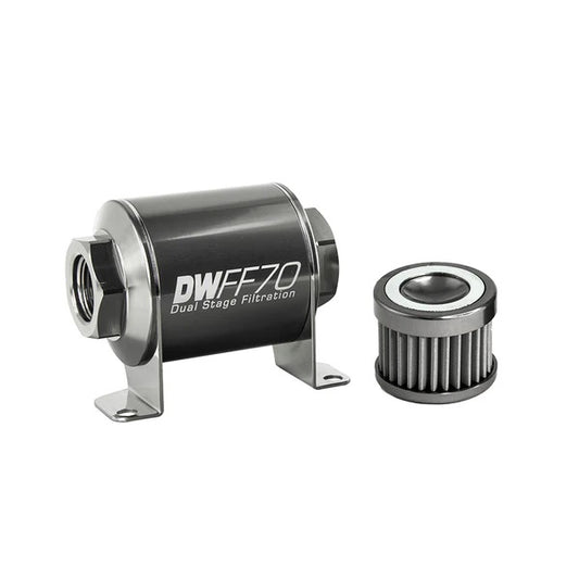 Kit Filtro Combustible En Línea DeatschWerks -10AN Hembra 40 Micras 70mm