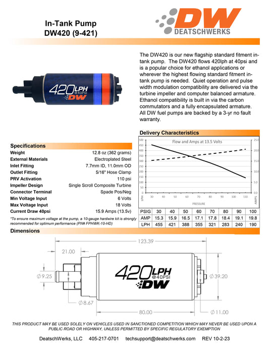 Bomba de Combustible DeatschWerks DW420 420 lph Mazda Miata 94-05