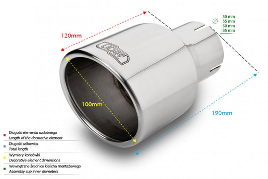 Cola de Escape Universal Redonda 100mm, 120mm, 65mm