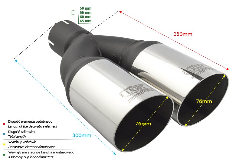 Cola de Escape Universal Redonda 76mm, 230mm, 50mm - Imagen 2