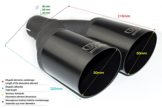 Cola de Escape Universal Redonda 90mm, Longitud 220mm, Montaje 55mm