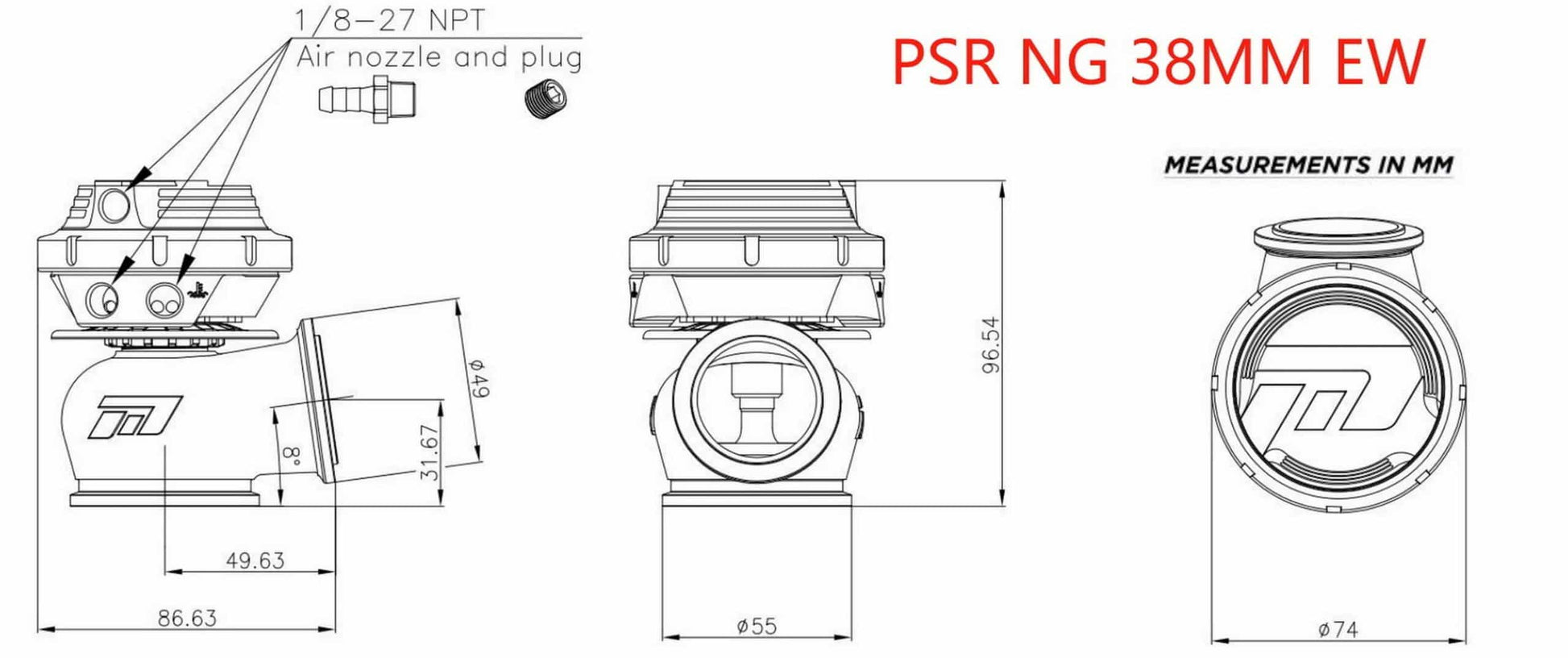 Pulsar PSR Wastegate 38mm Dual Vband Externa, Nueva Generación, Plata - Imagen 7