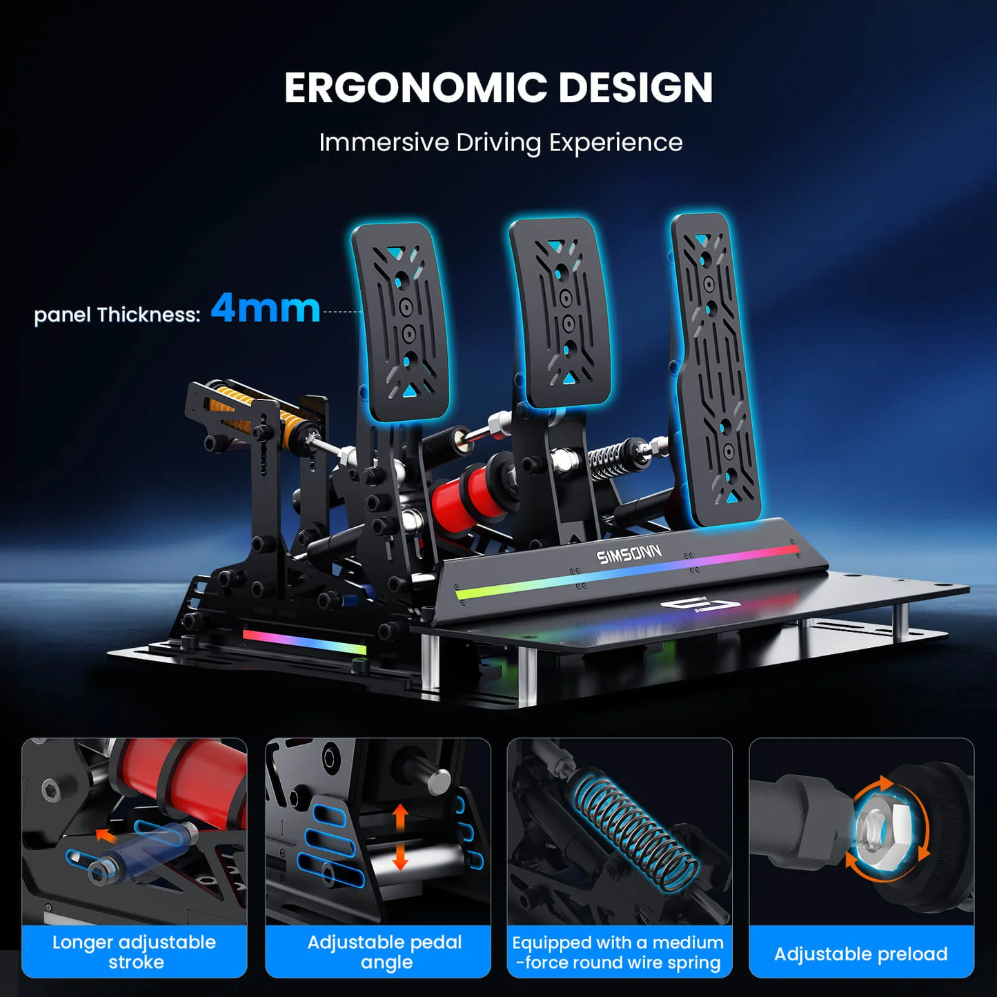 Pedalbox Pro X Ultra Sim Pedal RGB SIMSONN Simulador Simracing - Imagen 2