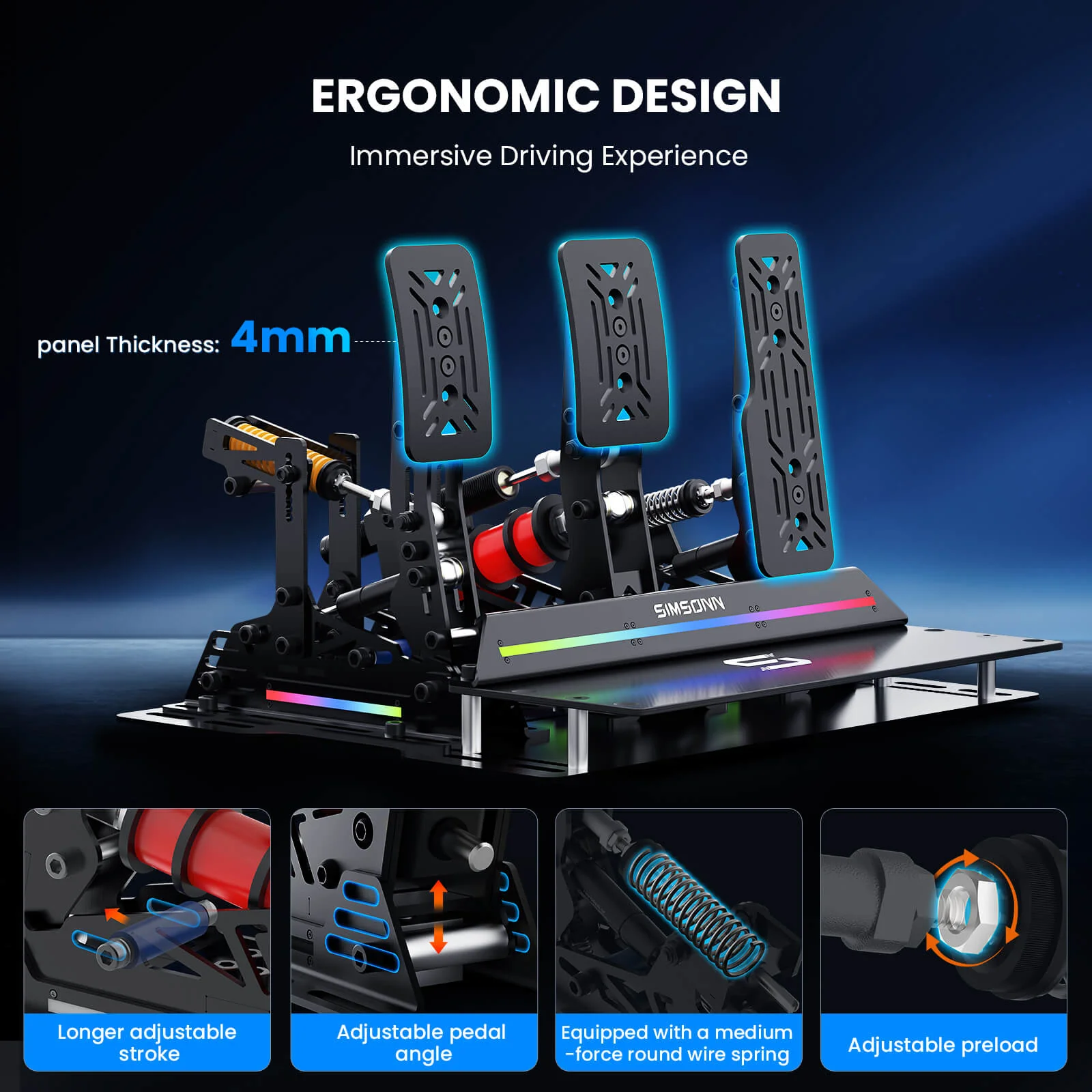 Pedalbox Pro X Ultra Sim Pedal RGB SIMSONN Simulador Simracing - Imagen 2