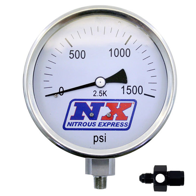 Manómetro de Presión de Nitroso 4 Inch (Lleno de Líquido) con Adaptador 8AN Nitrous Express NX 15543