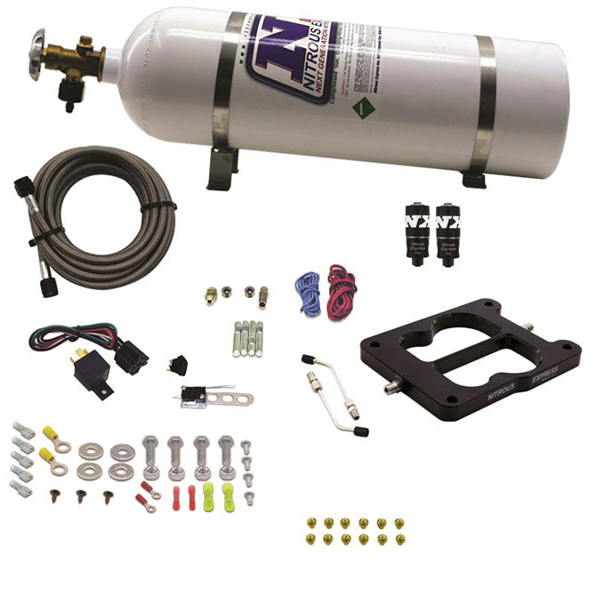 Sistema Nitroso Hitman Q-Jet Holley Spreadbore 100-150-200Hp con Botella 15Lb Nitrous Express NX 40080-15