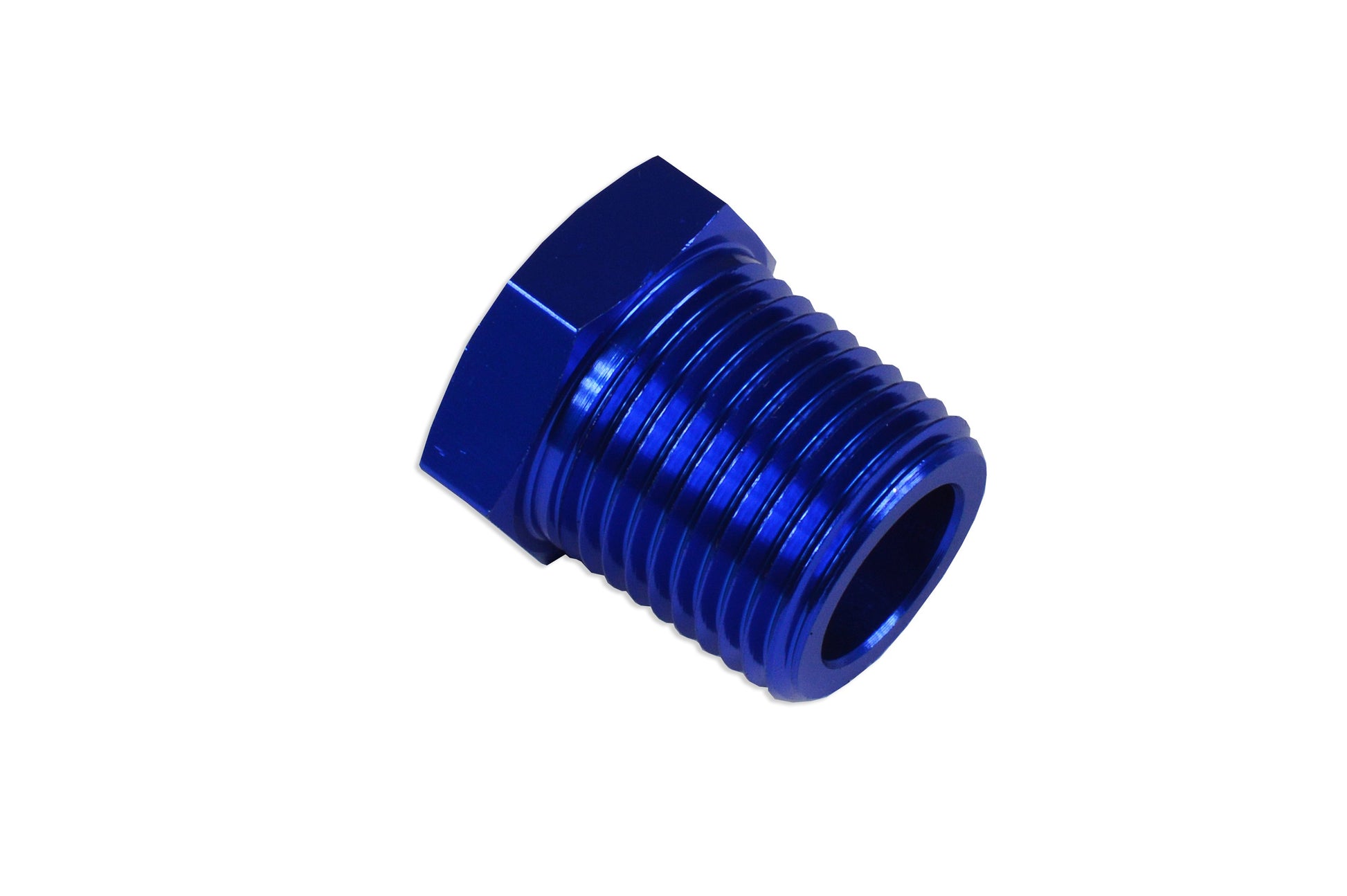 Adaptador 1/4 NPT Macho, Tapón Ciego Hexagonal, Azul (Combustible/Aceite)