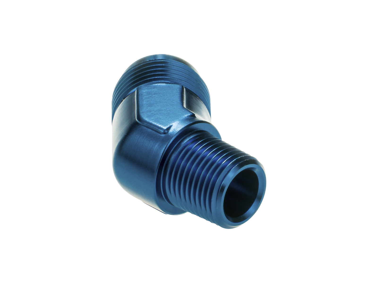 Racor AN10 JIC Abocardado a 1/2 NPT 45º Recto Azul