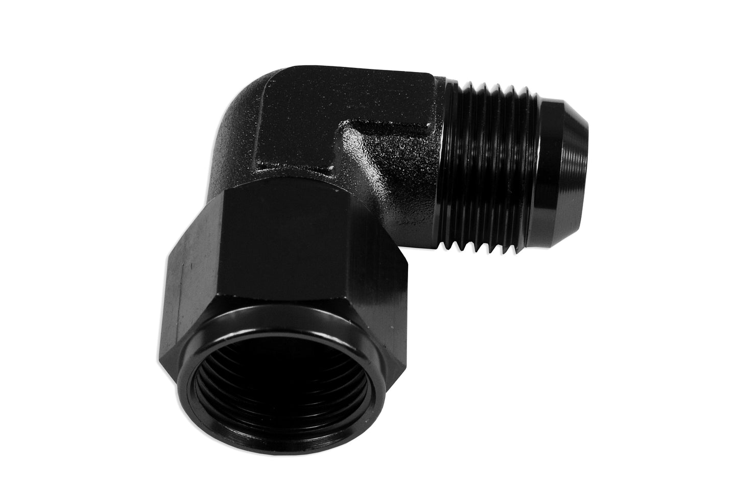 Adaptador AN10 90º Hembra-Macho, Racor de Manguera Negro