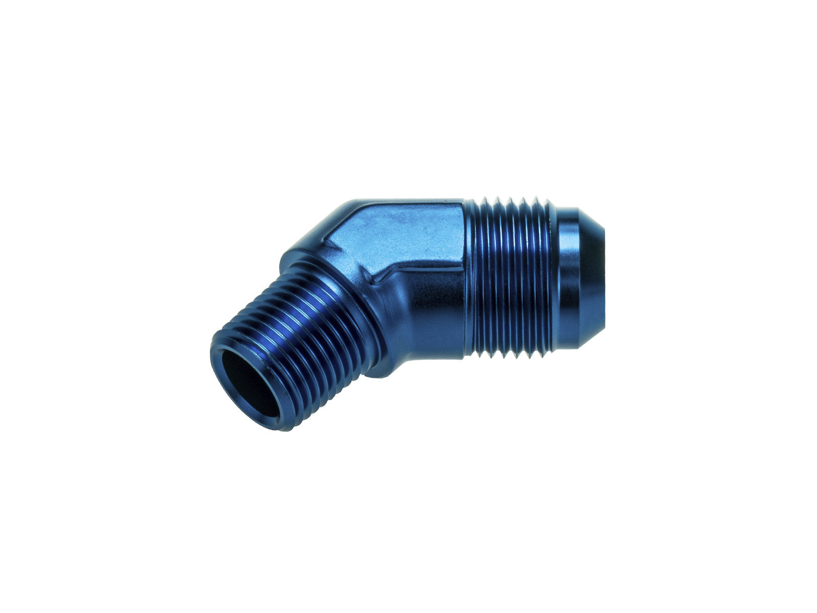 Racor AN6 JIC Abocardado a 1/4 NPT 45º Recto Azul