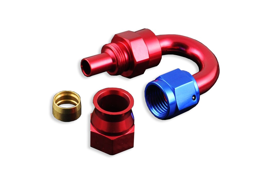 Racor AN -6 AN6 JIC 180º para Manguera de Combustible PTFE Rojo