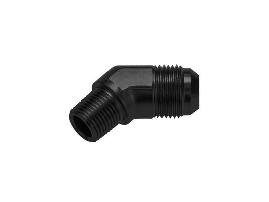 Adaptador Racor Abocardado AN6 JIC a 3/8 NPT 45º Recto Negro