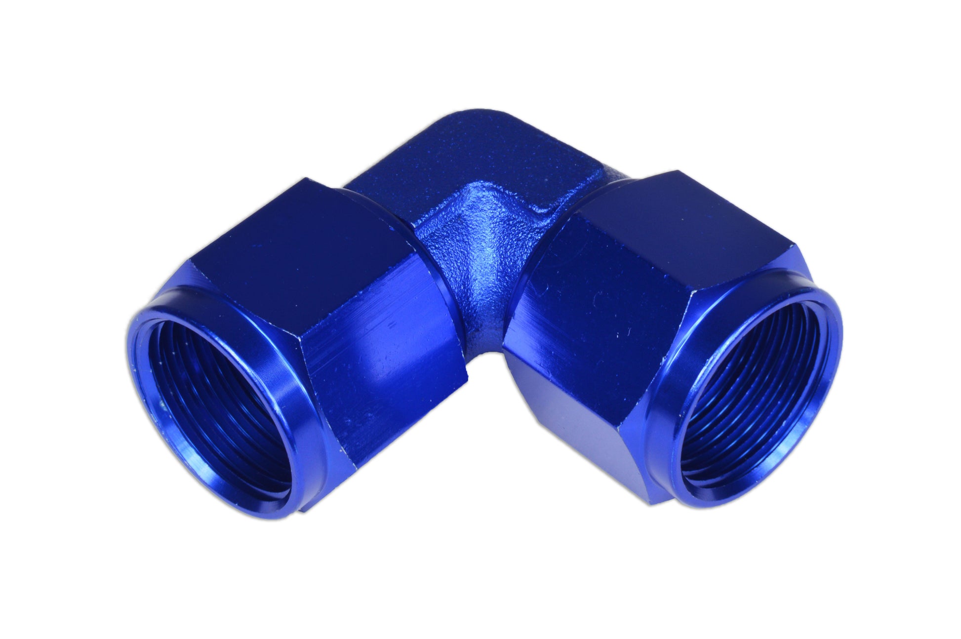 Adaptador AN6 90º Hembra-Hembra, Racor de Manguera Azul