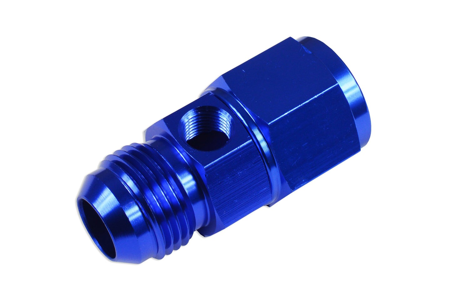 Adaptador T Racor AN6 Hembra-Macho, Puerto 1/8 NPT, Manómetro Presión Aceite/Combustible, Azul - Imagen 2