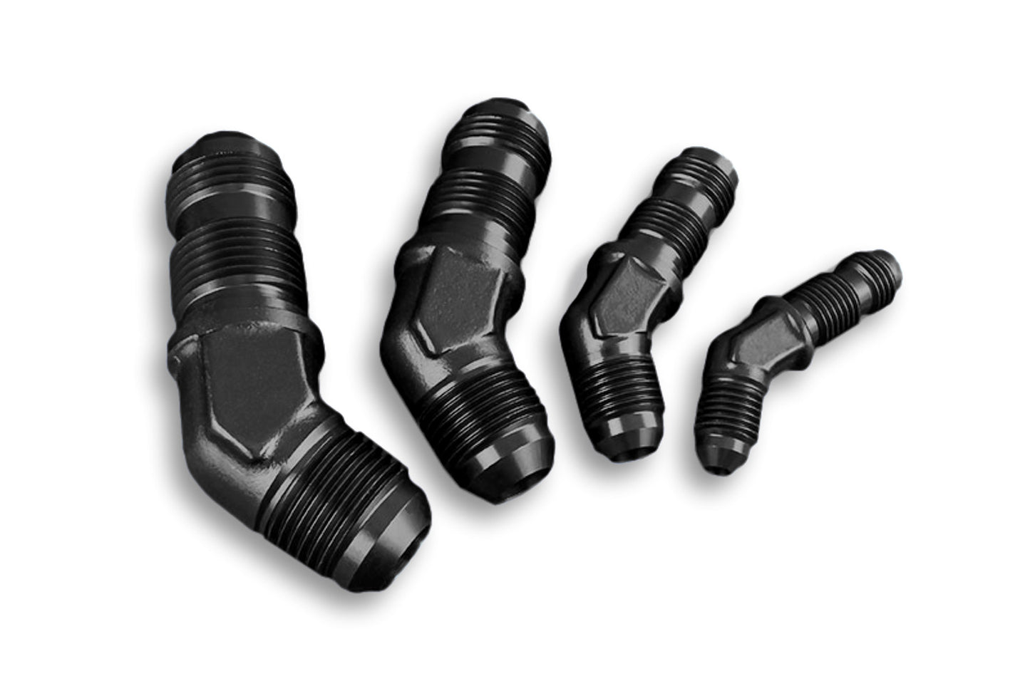 Adaptador AN8 JIC Abocardado 45º Macho para Manguera Combustible Negro