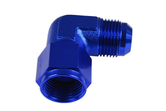Adaptador AN8 90º Hembra-Macho Para Manguera, Azul