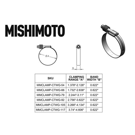 Mishimoto MMCLAMP-CTWG-92 Abrazadera de Tornillo Tensión Constante 70mm-92mm