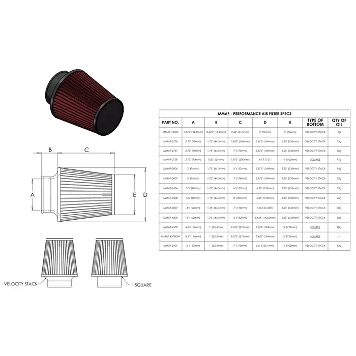 Mishimoto MMAF-4006 Filtro de Aire de Alto Rendimiento, Entrada 4", Longitud 6 - Imagen 2