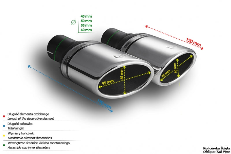 Cola de Escape Universal Ovalada 95x65mm, 120mm, 45mm - Imagen 2