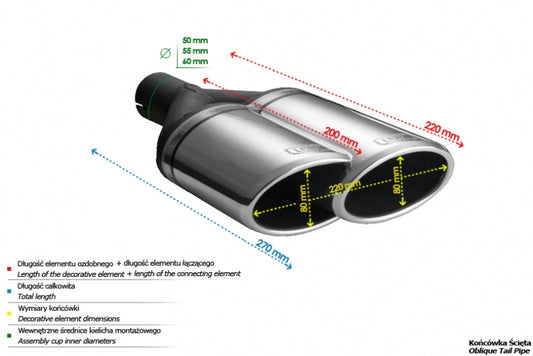 Cola de Escape Universal Ovalada 220x80mm, 220mm, 55mm