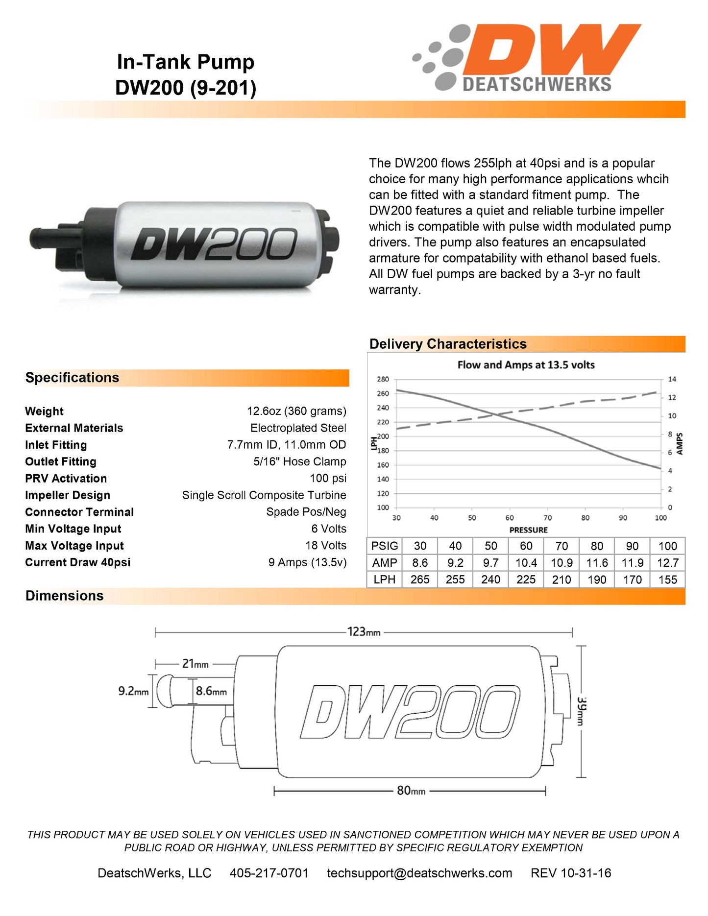 Bomba de Combustible DeatschWerks DW200 255 lph Nissan 300ZX 3.0L - Imagen 3